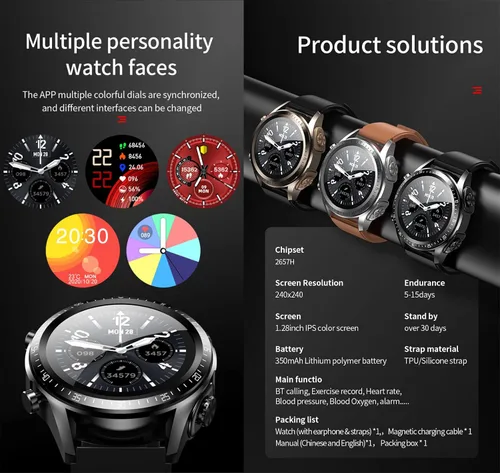 Vista 7 de Tuanzi JM03 2 en 1 Reloj inteligente con auriculares 1.28 "Smartwatch TWS HiFi Stereo Wireless Headset Combo Bluetooth Phone Call para Android iOS
