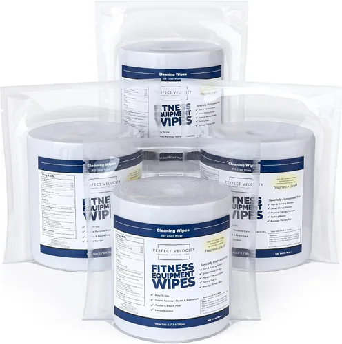 Vista 2 de Fitness - Toallitas para equipos de gimnasio - 4 rollos de 800 toallitas de limpieza prehumedecidas - Para dispensadores ascendentes y descendentes