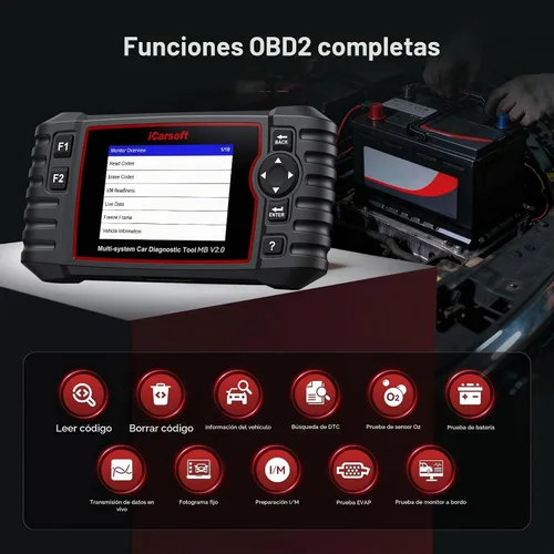 Vista 6 de iCarsoft MB V2.0 para escáner Mercedes Benz OBD2, herramienta de diagnóstico de sistema completo, 8 reinicios Auto VIN