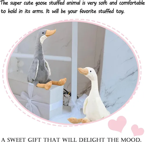 Vista 2 de zhidiloveyou Peluche de ganso de 15.7 pulgadas, juguete de cisne de peluche para niños y adultos, color blanco