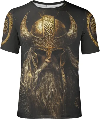 Vista 7 de GLUDEAR Camiseta Vikings para hombre, novedad con estampado 3D de mitología nórdica Aurora Galaxy Life Tree