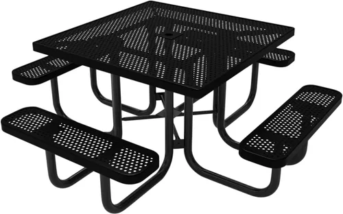 Vista 23 de COATEDOUTDOORFURNITURE Mesa de picnic cuadrada de 46 pulgadas, expandida, color negro