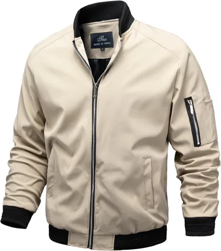 Vista 6 de TLZC Chaqueta bomber ligera para hombre, rompevientos, ajuste ceñido, abrigo activo, ropa exterior