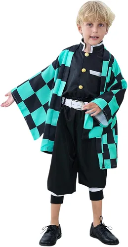 Vista 2 de Anime Tanjiro Cosplay Costume kimono Christmas Thanksgiving Day Cloak Outfit Halloween Dress Uniform for Boys Kids Adults