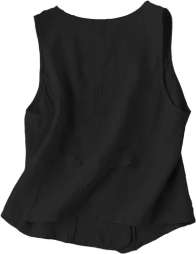 Vista 2 de UATKIMI Chaleco de lino de algodón para mujer, casual, holgado, cuello en V, sin mangas, chaqueta