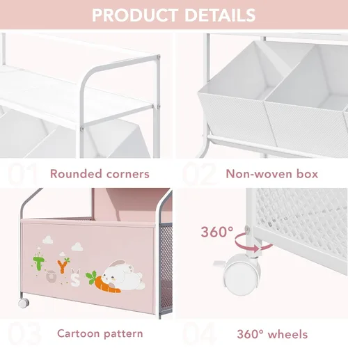 Vista 6 de BBLIKE Organizador de Almacenamiento de Juguetes con Ruedas - Caja de Juguetes Grande de 3 Niveles para Niños, Almacenamiento de Cofre de Juguetes