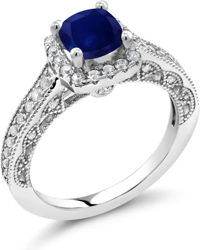 Vista 53 de Gem Stone King Anillo de compromiso de plata de ley 925 de 0.236 in con piedra natal y zafiro blanco creado con acento Anillo de compromiso
