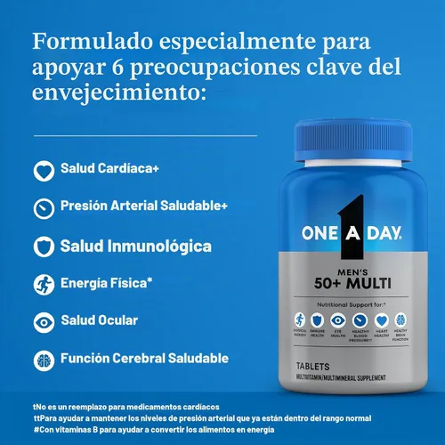 Vista 2 de One A Day Multivitamínico Healthy Advantage para hombres con vitaminas A, C, E, B6, B12, calcio y vitamina D, tableta, 200 unidades (paquete de 1)
