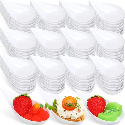 Vista 8 de Foaincore 500 cucharas de aperitivo de 4 pulgadas, mini platos de aperitivo de plástico, suministros de catering, cucharas de degustación Negro