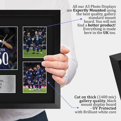 Vista 4 de HWC Trading Kylian Mbappe, Lionel Messi y Neymar Jr Paris Blue and Reds - Memorabilia impresa con autógrafo, para fanáticos del fútbol y seguidores