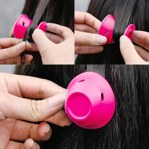 Vista 4 de JANYUN 40 rodillos de pelo mágicos rosados incluyen 20 rizadores de silicona grandes y 20 rizadores de silicona pequeños Overnight Include 20pcs