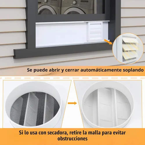 Vista 6 de LBG Products Kit de ventana de ventilación para secadora con cubierta de ventilación de cierre automático con pantalla para manguera de ventilación