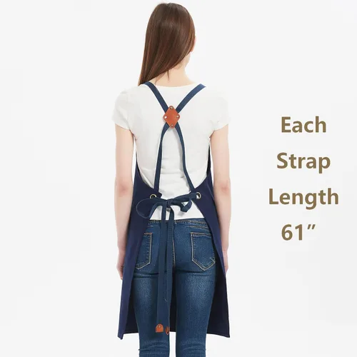 Vista 3 de AFUN Delantales de chef para mujeres y hombres con bolsillos grandes, delantal de trabajo repelente al agua de lona de algodón, talla M a XXL