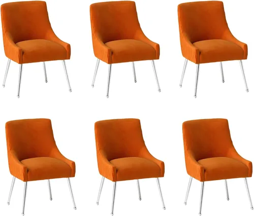 Vista 25 de Sillas de comedor de estilo moderno de terciopelo tapizado, silla de acento de tocador con barra vertical, silla capitonada con patas plateadas