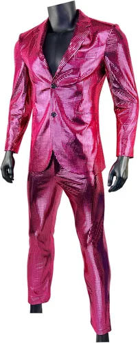 Vista 2 de Nawgut Conjunto de 2 piezas de blazer metálico con lentejuelas, traje brillante para boda, fiesta, banquete, chaqueta de moda, pantalón para hombre