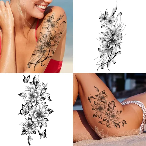 Vista 5 de EMOME 12 hojas de tatuajes temporales sexys para mujeres, flores de medio brazo, manga de tatuajes falsos, calcomanías de tatuaje realistas