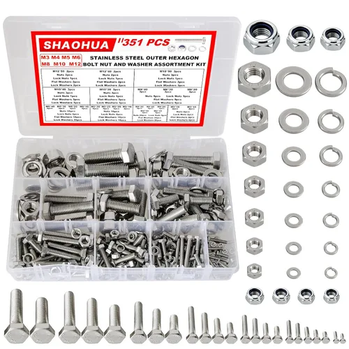 Vista 10 de Kit de surtido de pernos y tuercas métricas M6 M8 M10 M12 de 16 mm a 60 mm de grado 8 con tuercas hexagonales, pernos y arandelas de 15 tamaños