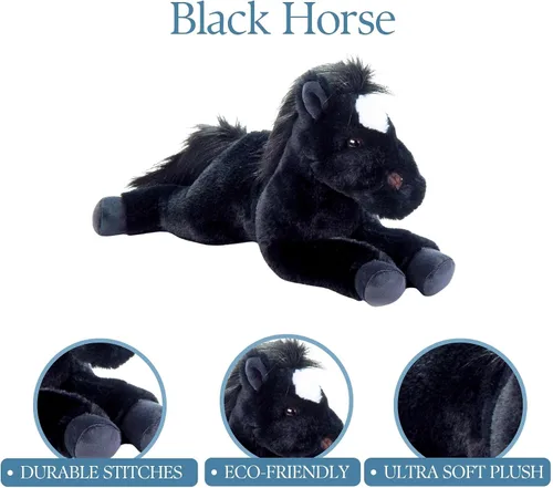 Vista 6 de The Petting Zoo Peluche de caballo negro flexible, regalos para niños, animales salvajes de granero, juguete de peluche de caballo negro, 16 pulgadas