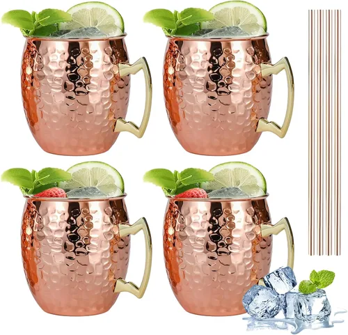 Vista 8 de TJ Moscow Mule - Juego de 2 tazas de mula, taza martillada negra, 17 onzas Negro