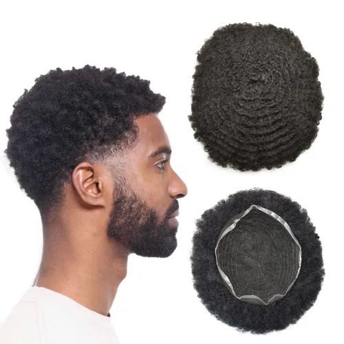 Vista 35 de Peluca de encaje suizo rizado afro para hombre, sistema de repuesto de peluca de encaje completo, extensiones duraderas de cabello humano #1 Negro