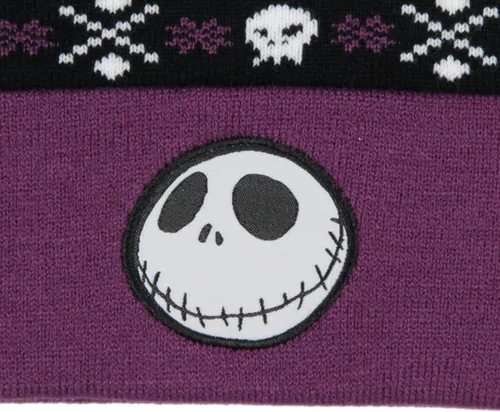 Vista 3 de Disney The Nightmare Before Christmas Fair Isle Jack Skellington - Gorro de punto, color morado, Púrpura