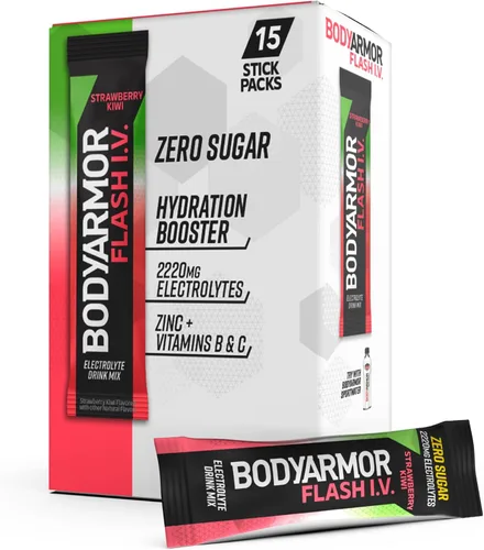 Vista 11 de BODYARMOR Paquetes de electrolitos Flash IV con cafeína, paquete variado de frambuesa azul y bayas de dragón, mezcla de bebida energética sin