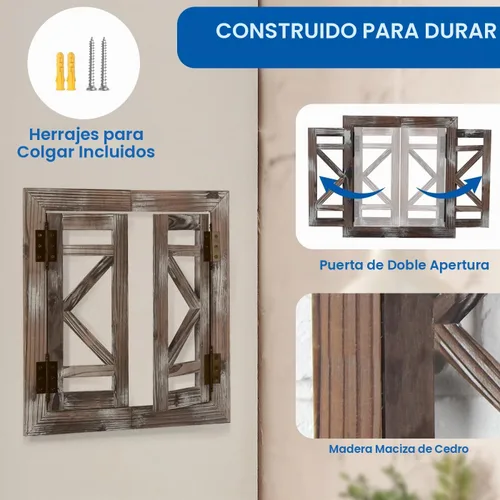 Vista 3 de J JACKCUBE DEISGN MK587A - Marco de ventana de madera rústica con puertas abiertas, decoración artística de pared para colgar, decoración de pared