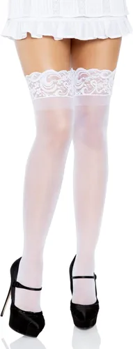 Vista 10 de Leg Avenue Muslo de elastano transparente para mujer con encaje de silicona Stay-Up Negro