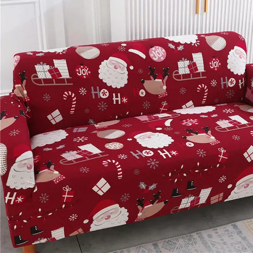 Vista 3 de Mybedsoul Funda de sofá de Navidad con estampado de Papá Noel, lavable, protector de muebles con parte inferior elástica, decoración navideña