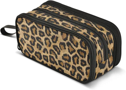 Vista 8 de Kcldeci Estuche para lápices de animales africanos con textura de leopardo, piel de leopardo, gran capacidad, estuche para lápices, bolsa
