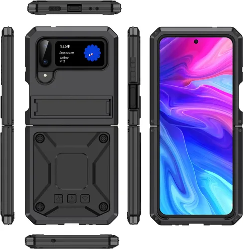Vista 6 de Lunivop Funda de metal resistente para Samsung Galaxy Z Flip 3/Z Flip 4 Negro