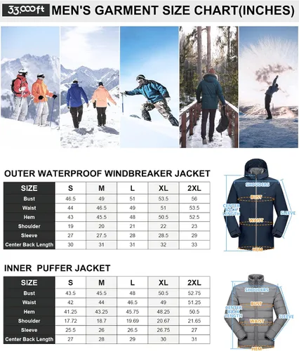 Vista 6 de 33,000ft Chaqueta de esquí impermeable 3 en 1 para hombre, chaqueta de esquí cálida de montaña, chaqueta de lluvia para nieve, abrigo de invierno