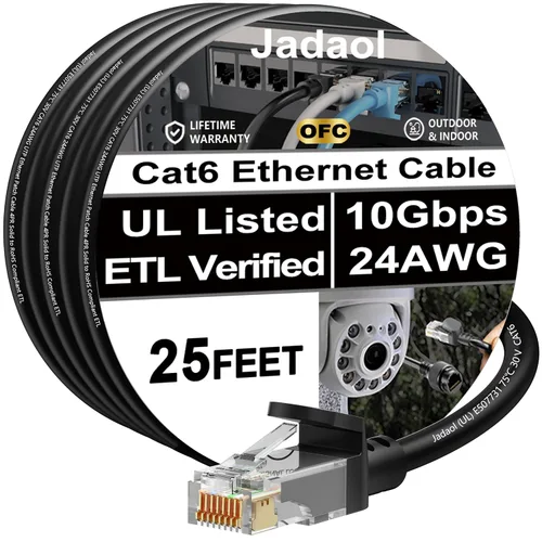 Vista 59 de Cable Ethernet Cat 6 de 1 pie (paquete de 6), para exteriores e interiores, compatible con red Cat7 de 10 Gbps, cable de conexión LAN plano
