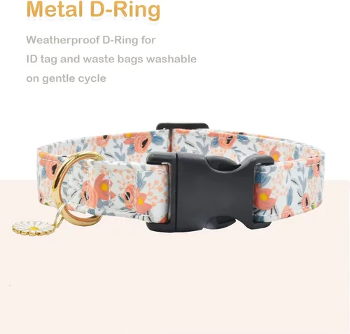 Vista 3 de Lindo collar de algodón para perro, patrones de flores, collares suaves y ajustables para cachorros, para hembras, perros pequeños, medianos