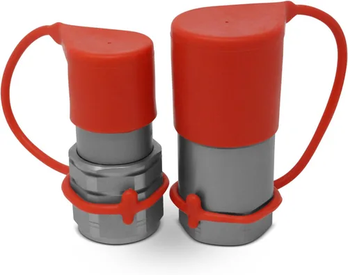 Vista 6 de Summit Hydraulics 1/2" Acopladores Hidráulicos de Conexión Rápida de Cara Plana para Dirección de Patín Bobcat Set con Tapas Antipolvo