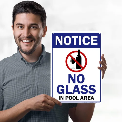 Vista 2 de Letrero sin vidrio en el área de la piscina, 10 x 14 pulgadas, HDPE de 55 mil de grosor (polietileno de alta densidad), fabricado en Estados Unidos
