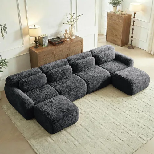 Vista 33 de Sofás de nube sin hueso de 80.4 pulgadas, tela de felpa suave y esponjosa, sofá cama modular con 2 otomanas, sofás de dos plazas de chocolate,