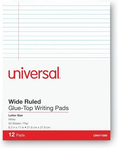 Vista 3 de Universal 11000 blocs de escritura con tapa de pegamento, regla legal, carta, blanco, 50 hojas por paquete (paquete de 12)