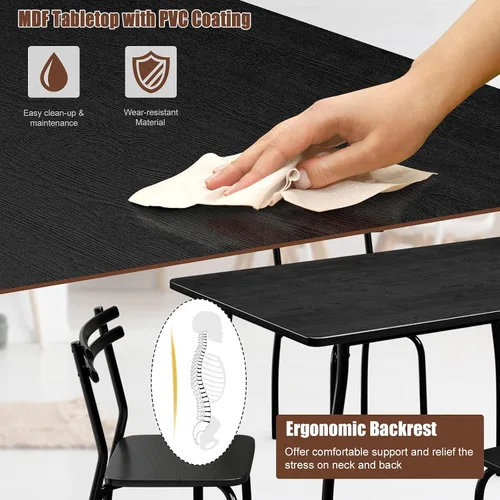 Vista 4 de GIANTEX Juego de mesa de comedor de 5 piezas para 4, mesa de cocina rectangular de 43 pulgadas y 4 sillas de comedor con patas curvas de metal