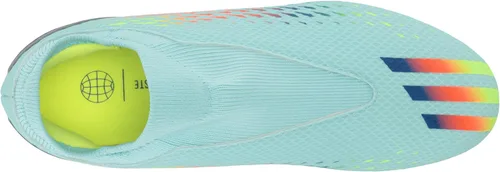 Vista 5 de adidas Tenis unisex de fútbol para niños X Speedportal.3 sin cordones para terreno firme, Clear Aqua-power Blue