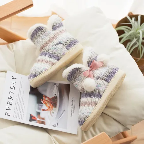 Vista 7 de Botas tipo pantufla para mujer, forro de felpa de punto, zapatos de casa de invierno, espuma viscoelástica