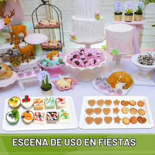 Vista 6 de Macarrie 20 bandejas rectangulares de plástico blanco para servir, desechables, estilo moderno, 15 x 8 pulgadas, para bufé de fiesta, boda