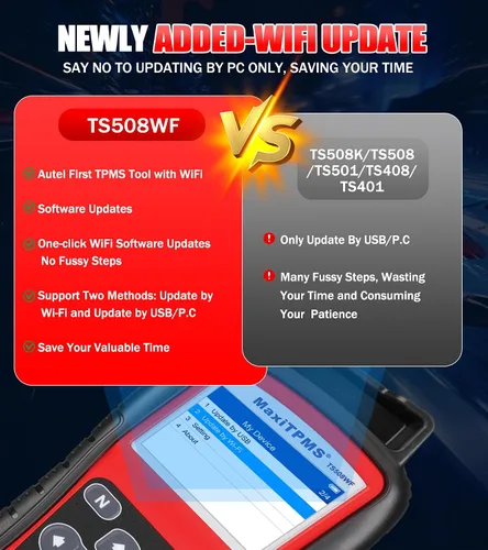 Vista 3 de Autel MaxiTPMS TS508WF Actualización de TS508K TS508 TS501Pro TS408S Programar Sensor MX Leer Borrar DTCs TPMS Reinicio OBD Reaprender Activar TPMS