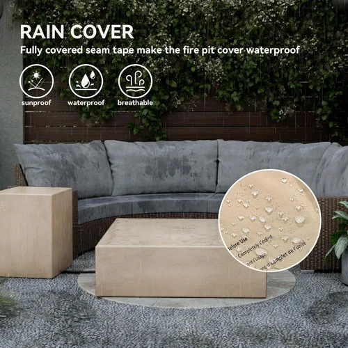 Vista 7 de COSIEST mesa de fogata a propano para exteriores de 35 pulgadas cuadrada de arenisca con protector contra el viento y mesa lateral, certificada