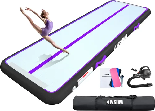 Vista 10 de AWSUM Tapete inflable de gimnasia de aire de 10 pies, 13 pies, 16 pies, 20 pies, 23 pies tapete de entrenamiento de 4/8 pulgadas de grosor con bomba