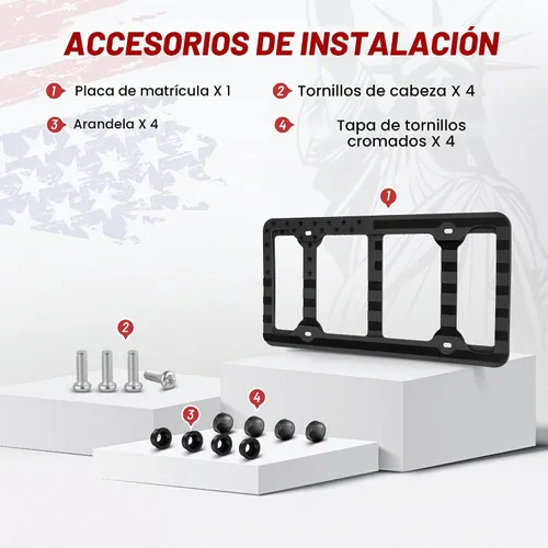 Vista 8 de RED WOLF Marco de silicona para placa de matrícula con bandera estadounidense, con estrellas y rayas 3D tenues, soporte para placa de matrícula