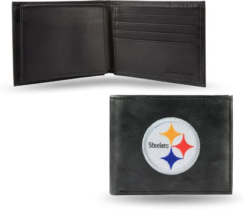 Vista 33 de Rico Industries Billetera de cuero bordada para hombre de la NFL Negro