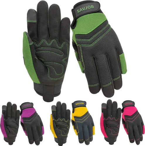 Vista 14 de Guantes de trabajo de seguridad para hombres y mujeres, guantes de trabajo utilitarios, guantes de mecánico, guantes de trabajo de patio, ajuste