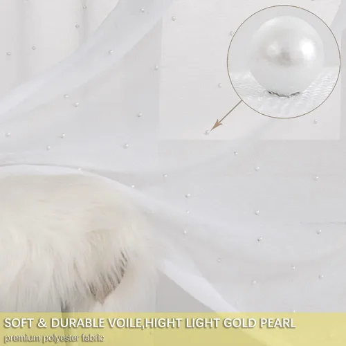 Vista 3 de Cortinas traslúcidas blancas de gasa con perlas blancas, paneles de tratamiento de ventanas, hermosas cortinas de gasa elegantes para sala de estar