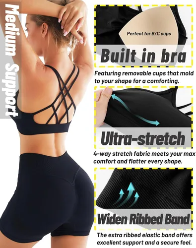 Vista 5 de RUNNING GIRL Brasier deportivo para mujer, brasier deportivo con tiras acolchadas con copas extraíbles, soporte medio, para entrenamiento, yoga